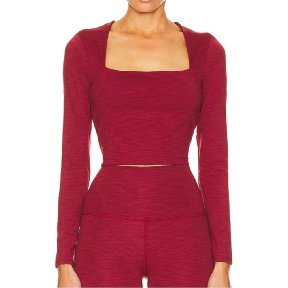 Beyond Yoga Heather Rib Frame Square Neck Long Sleeve Crop Top Size S